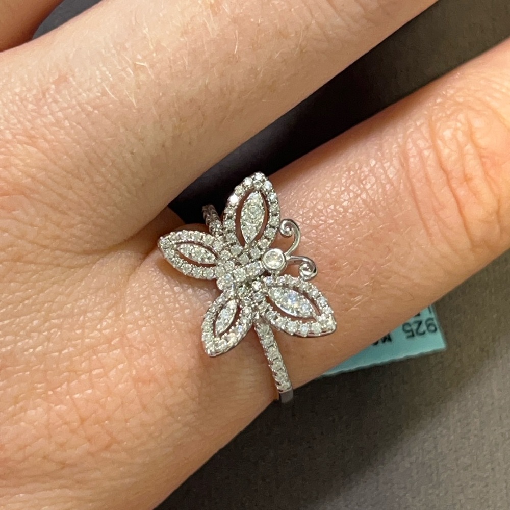 925 Sterling Silver and Moisanite Butterfly Ring